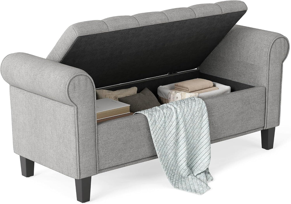 HOMCOM 50" Storage Ottoman Bench Button Tufted End of Bed Bench Gray | U...