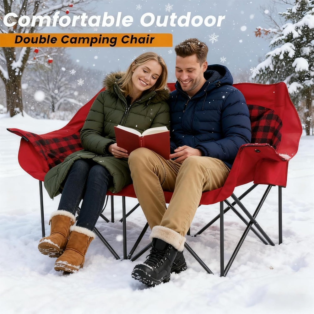 Heated Double Camping Chair, Padded Camping Couch with 3 Heat Levels and 4 He...