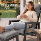 Pellebant Aluminum Outdoor Recliner Chair with Pneumatically Adjustable Backrest - Weather-Resistant Patio Lounge Chair, 4.7-Inch Thick Removable Cushions for Deck, Porch & Backyard, Grey