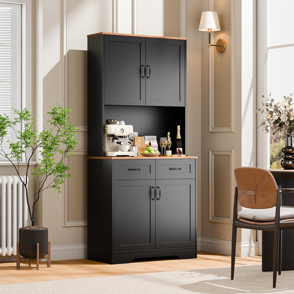 Cozy Castle Pantry Cabinet, Farmhouse Kitchen Hutch Cabinet with Storage Draw...