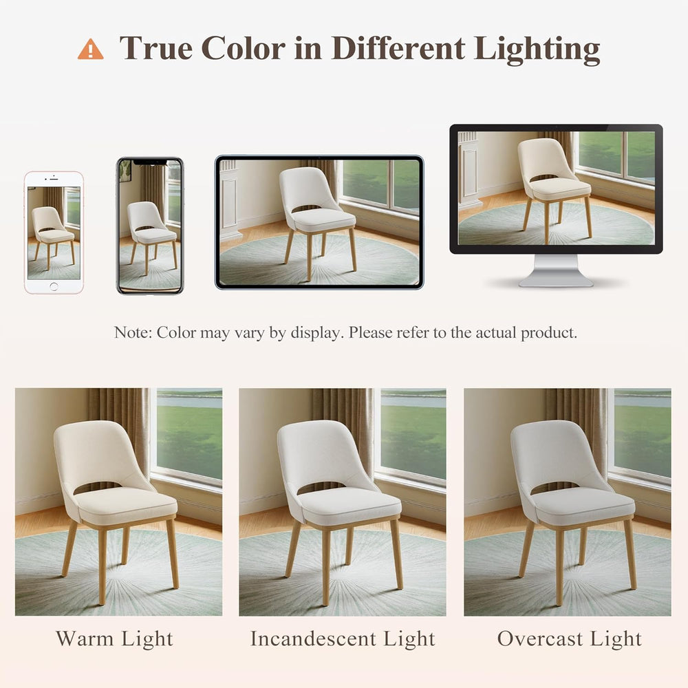 Modern Upholstered Dining Chairs Set of 6, Open Back with Solid Wood Legs, Er...