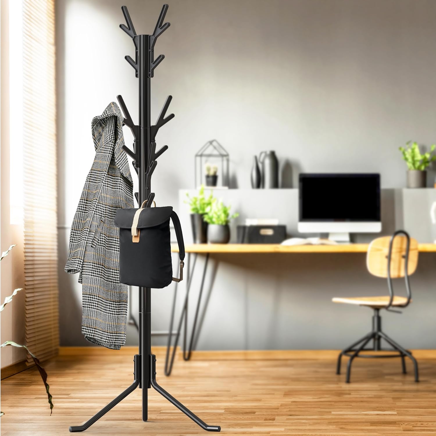 Simple Houseware Standing Coat and Hat Hanger Organizer Tree Shaped Rack for Entryway, Bedroom, and Hallway, 18 Hooks, Black