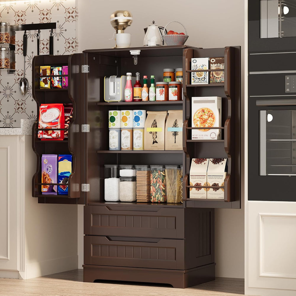 Gizoon 47'' Kitchen Pantry Cabinet with Drawers for Dining Room, Dark...