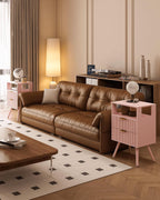 Pink Nightstand,Modern Bedside Table with 2 Storage Drawer and Open Wood Shelf, for Bedroom and Small Spaces,Night Stand with Solid Wood Legs