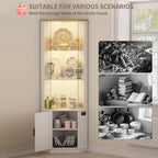 69" Corner Glass Display Cabinet with RGB Lights for Living Room, White | Curio Display with 3-Tier Movable Glass Shelves and Human Body Sensor,Display Cabinet for Toys,Books,Collectibles,Liquor