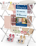 APEXCHASER Oversize Clothes Drying Rack, 3-Tier Drying Rack Clothing, Expandable Metal Laundry Drying Rack, Air Drying Rack, Clothes Rack, No install, 24lb Capacity, 14.9" D x 29.3" W x 39.3" H, White