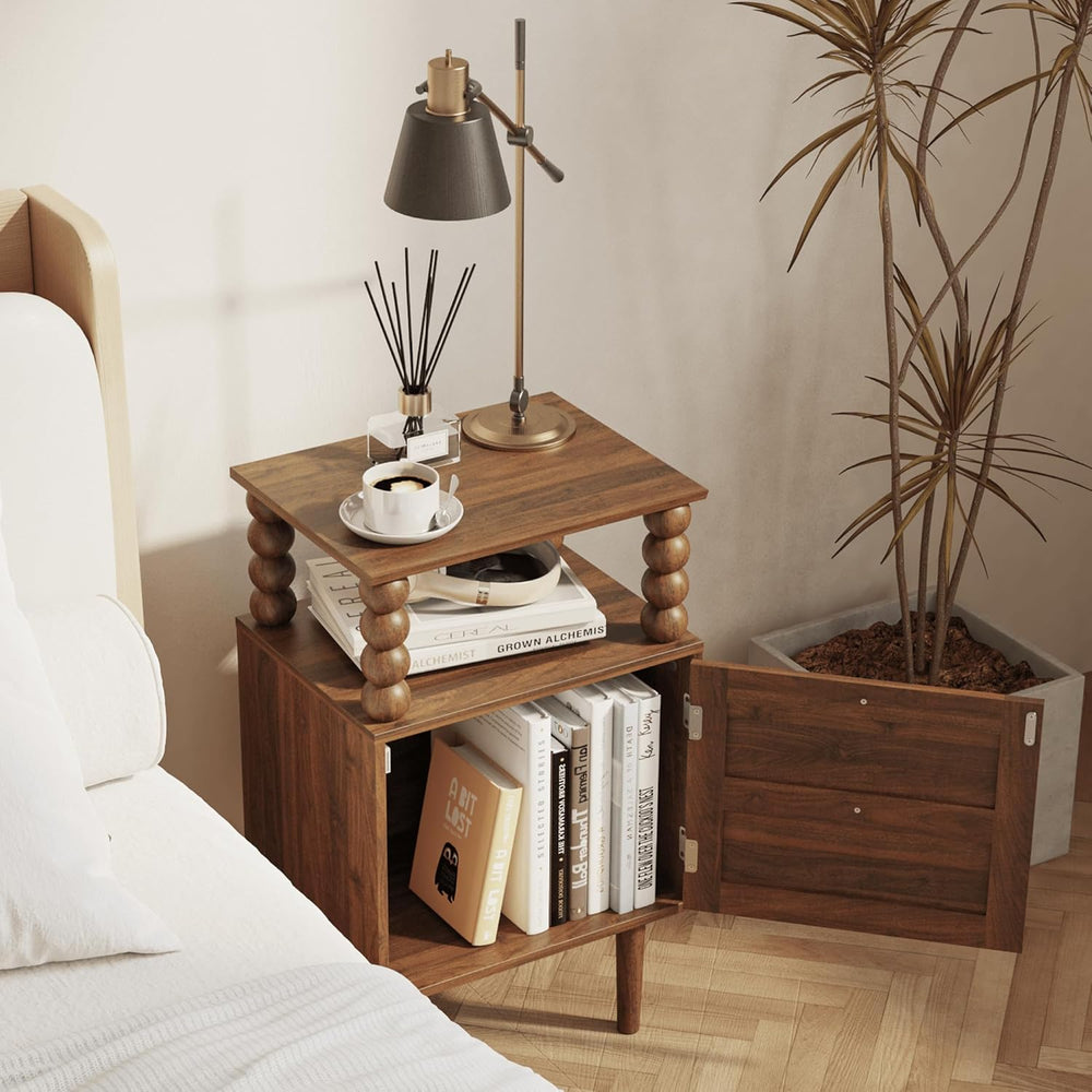 Veegle Nightstand,Modern Bedside Table with Storage Drawer and Open Wood Shel...