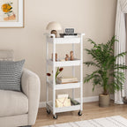 MIOCASA Utility Rolling Cart with Detachable Tray Top, 4-Tier Kitchen Storage Organization, Art Cart with Wheels for Office, Classroom, Livingroom, Kitchen, Bathroom (White, 4-Tier-Plastic)