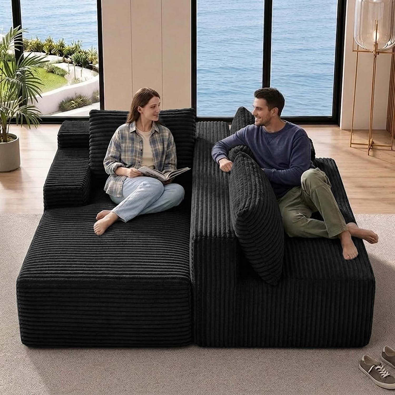 Boneless Couches for Living Room Sectional Cloud Couch Deep Seat Chaise