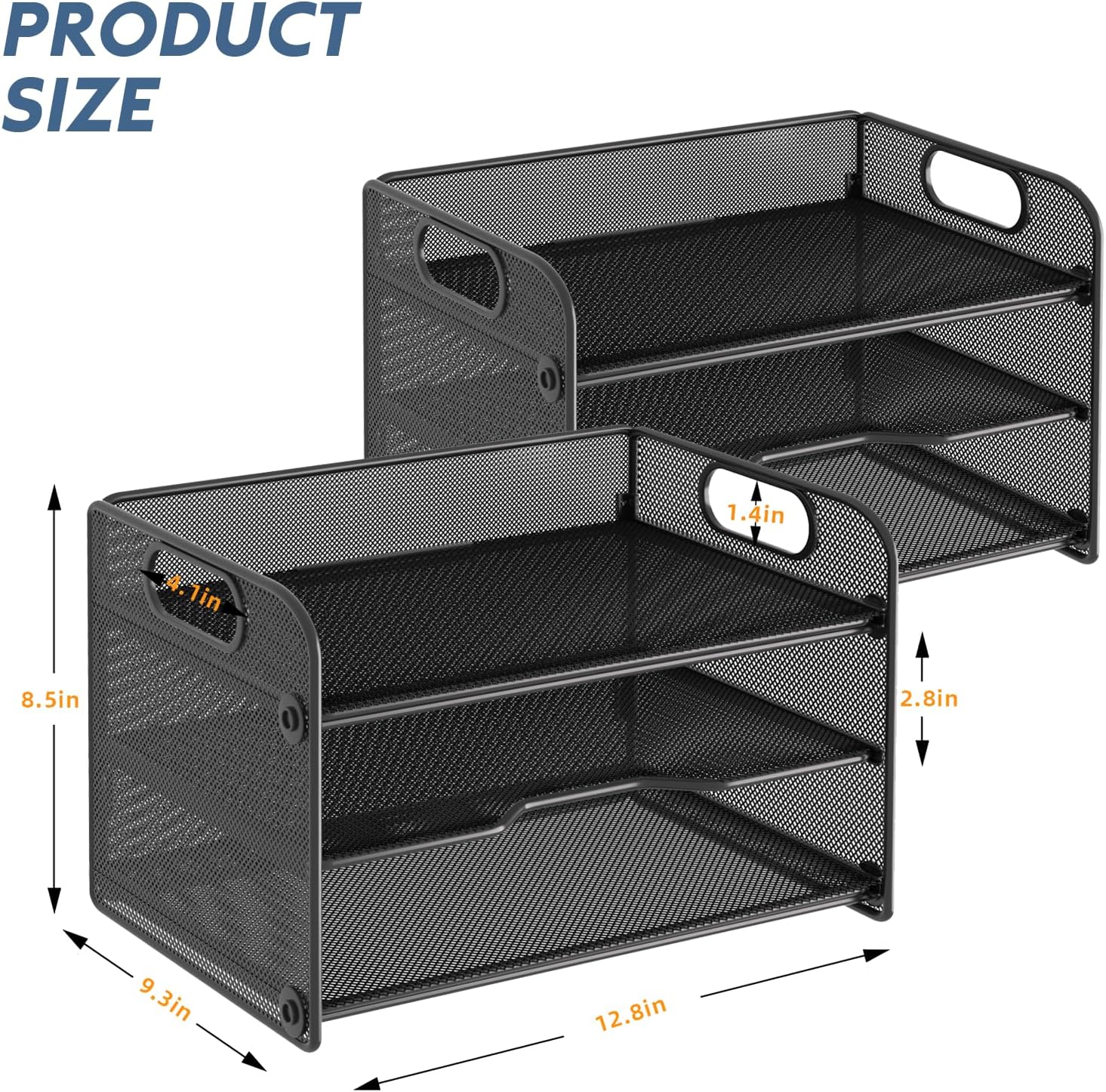 samstar 2 Pack 3 Tier Letter Tray Paper Organizer with Handle, Mesh Desk Organizer Paper Sorter File Rack Shelves, Black