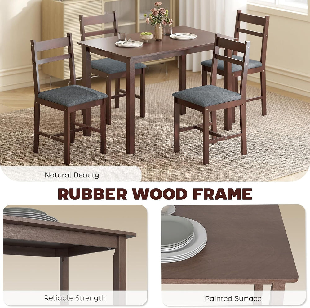 HOMCOM 5-Piece Solid Wood Dining Table Set for 4, Walnut and Gray | Farmhouse...