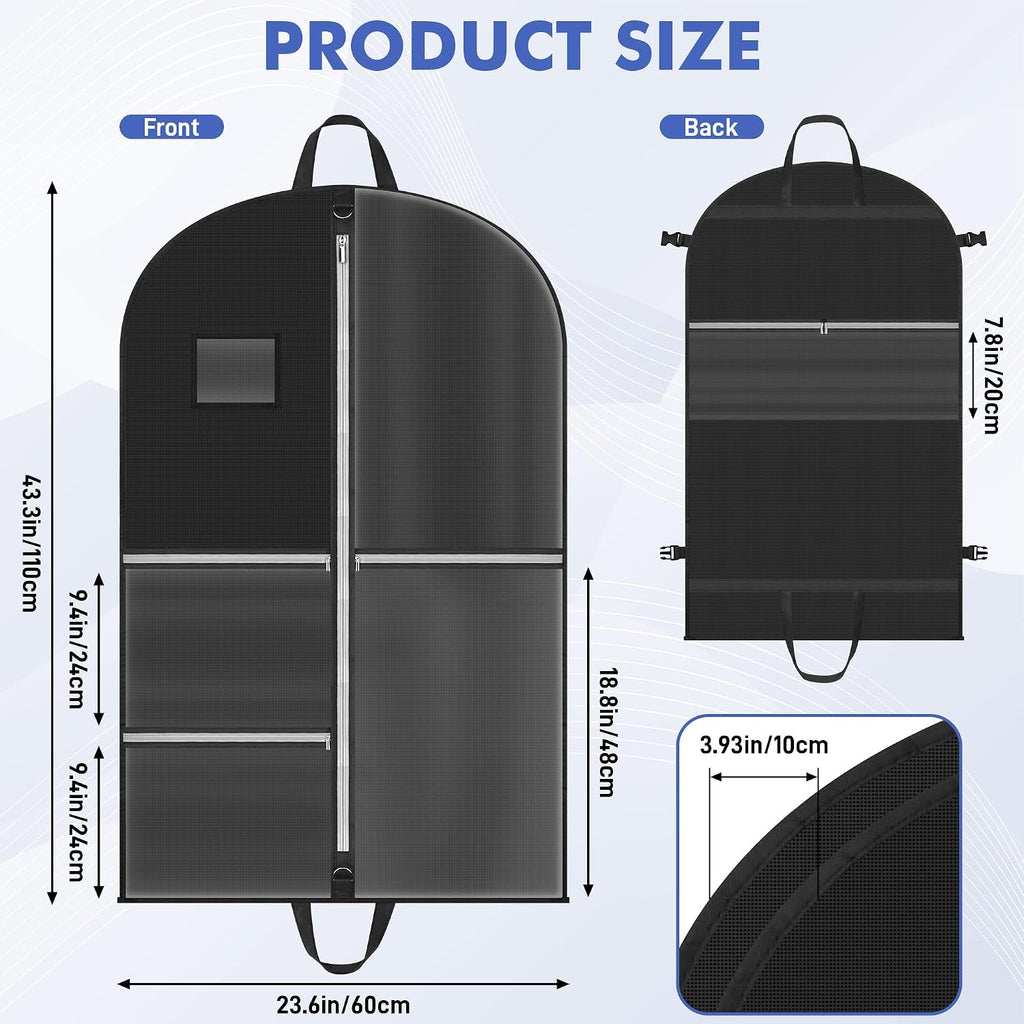 Garment Bags for Hanging Clothes, Dance Costume Garment Bag with Pockets, Waterproof Hanging Clothes Bag, Foldable Dustproof Dance Travel Bag for Suit Dance Costume (110×60cm,Black)