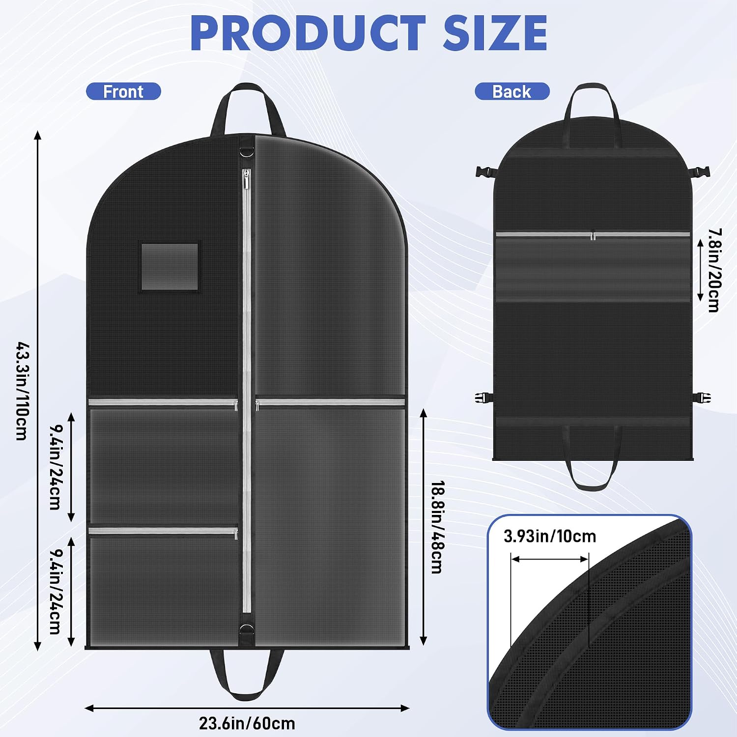Garment Bags for Hanging Clothes, Dance Costume Garment Bag with Pockets, Waterproof Hanging Clothes Bag, Foldable Dustproof Dance Travel Bag for Suit Dance Costume (110×60cm,Black)