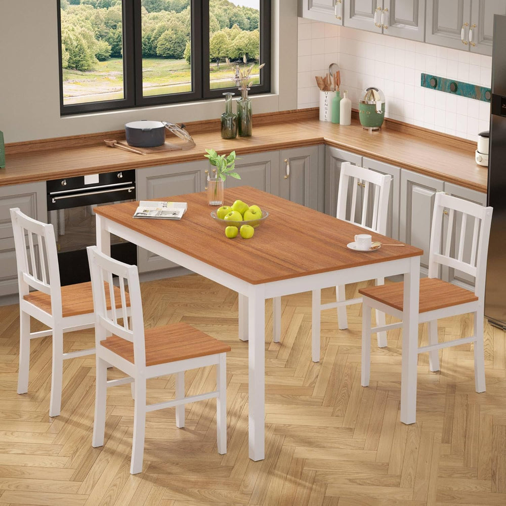 MU 5 Piece Dining Table Set for 4, Rectangular Wood Kitchen Table Chairs Set ...
