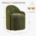 Upholstered Dining Chairs with Casters, No Assembly Modern Dining Room Chairs Accent Vanity Chair with 5 Wheels & Round Backrest for Bedroom, Living Room, Dressing, Green Fabric, Set of 2