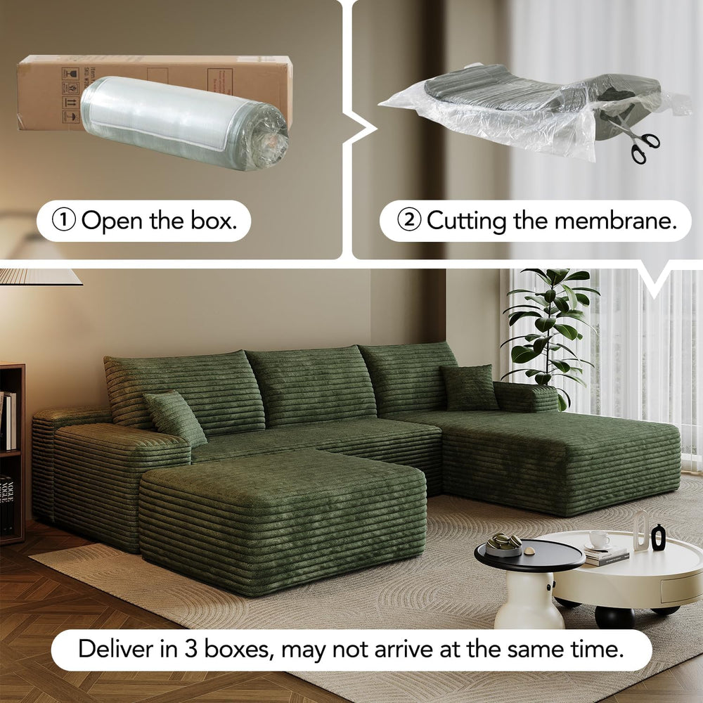 107.7" Sectional Couch Modern Modular U - Shape Corduroy Upholstered Sof...