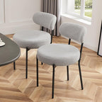 Sweetcrispy Dining Chairs Set of 4, Boucle Upholstered Modern Mid Century Round Kitchen Chairs with Curved Backrest & Metal Legs for Vanity, Living Room - Grey