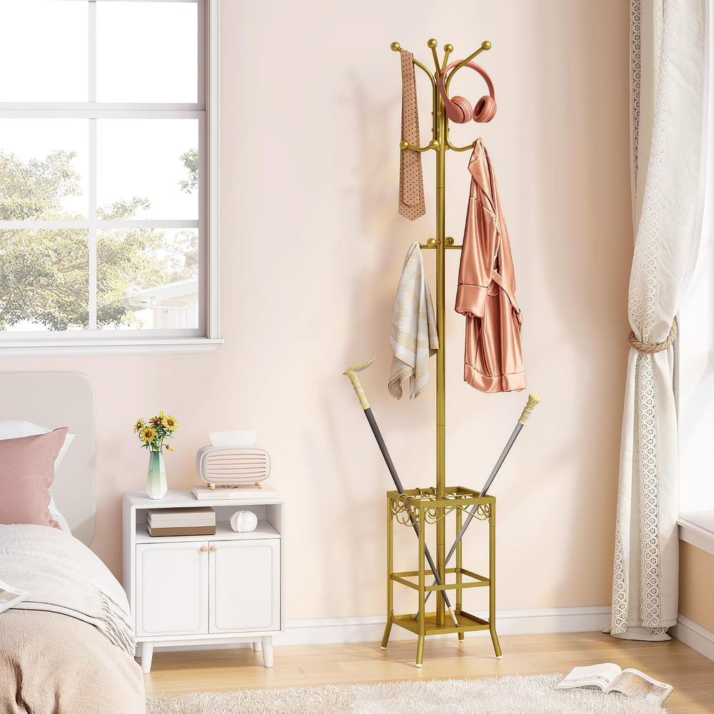 Hoctieon Coat Rack Freestanding, Coat Tree with Umbrella Holder, Metal Coat R...