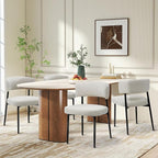 DUMOS Dining Chairs Set of 4, Mid Century Modern Chair Round Upholstered Curved Backrest, Kitchen Vanity Living Room Chairs with Black Metal Legs, Beige