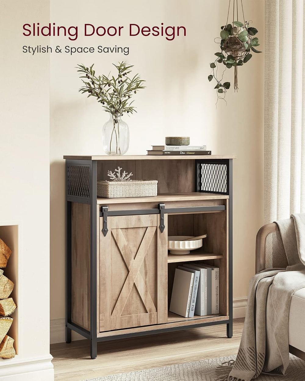 VASAGLE Buffet Cabinet, Coffee Bar with 1 Sliding Barn Door