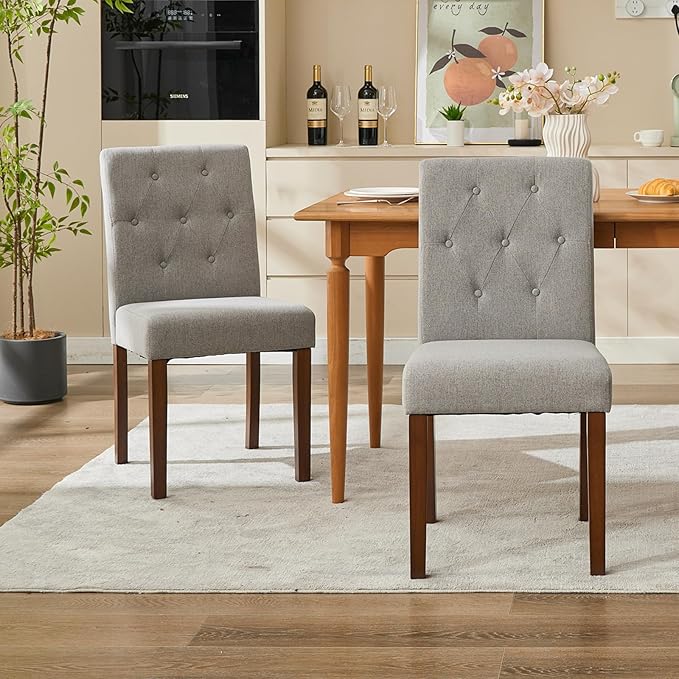 Upholstered Dining Chairs Set of 2, Button Tufted Parsons Chairs with Wood Le...