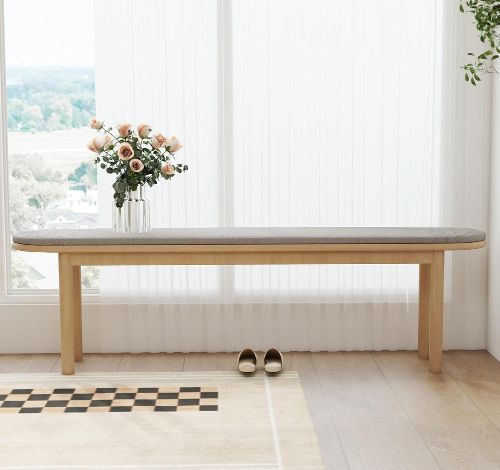 63" Dining Bench Rubber Wood for 6-8 Person,Bedroom Bench,Window Bench,E...