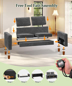Welzona 70.2" Couches for Living Room, Comfy L Shaped Couch Grey 7.1" Thicker Cushion, Sofas for Living Room Tool-Free Setup, Loveseat with Ottoman 705lbs Support, Corduroy Couch for Bedroom, Office