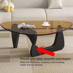 EASYSOUL Modern Glass Coffee Table, 32.68" D x 22.44" W x 15.75" H, Abstract Round Tea Tables for Living Room Home Office Industrial Cocktail Tables (Black-Brown Glass, 32.68")