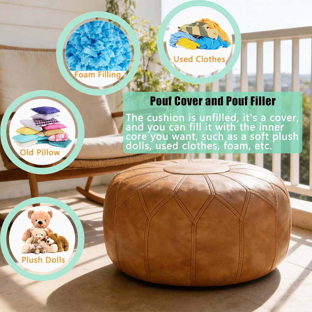 Thgonwid Unstuffed Moroccan Faux Leather Pouf Ottoman Cover with Storage - Bo...