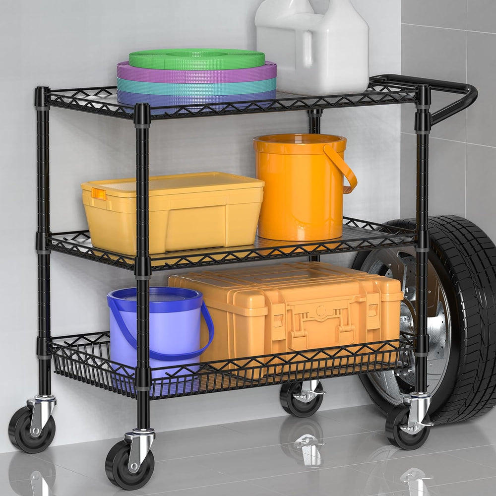 Folews Heavy Duty Rolling Cart with Wheels, 3 Tier Commercial Grade Utility C...