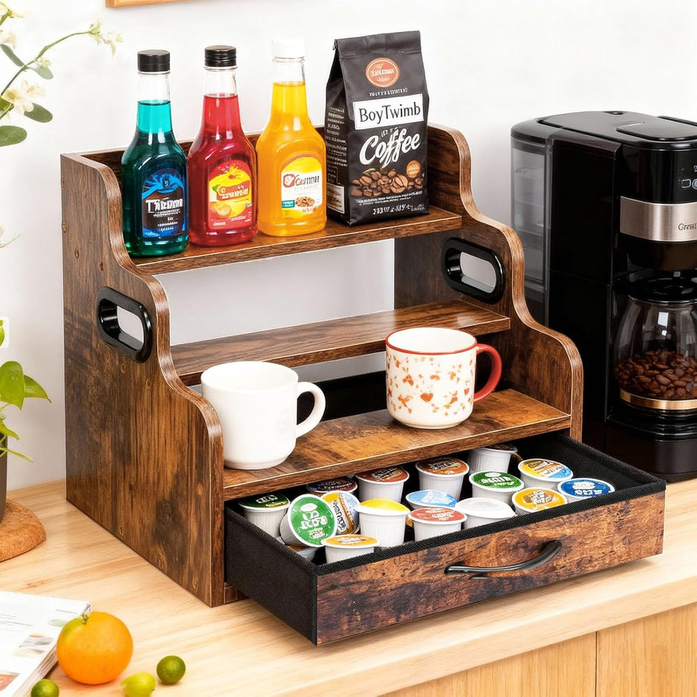 Liquor Bottle Display Shelf 3 Floors with Drawers | Countertop Wine Rack, Acc...