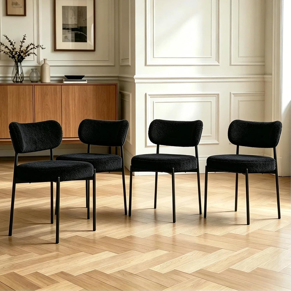 Boucle Dining Chair Set of 2, Mid Century Modern Upholstered Kitchen Chairs w...