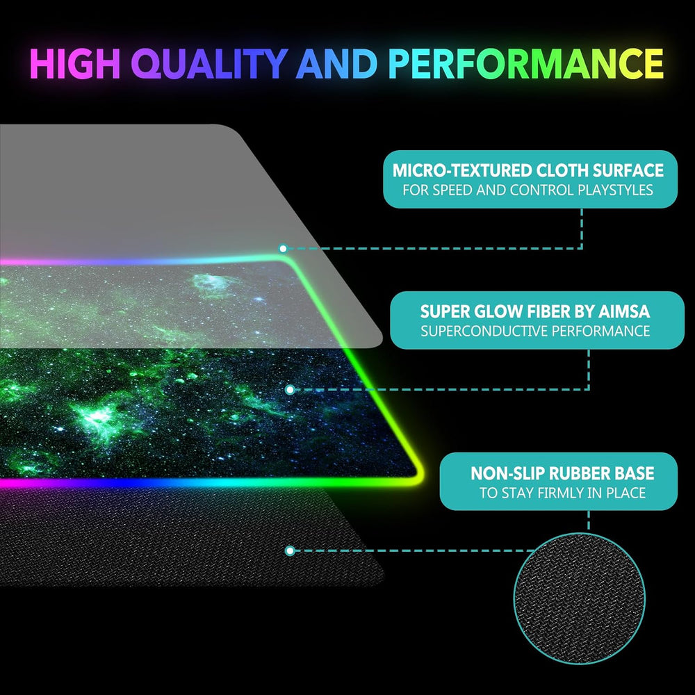 RGB Gaming Mouse Pad Extended, Large Led Mousepads Non-Slip Rubber Base with ...