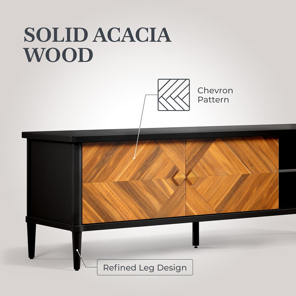 Howizz Lenia 63" Solid Acacia Wood TV Media Console 65 70 75 Inch | Farm...