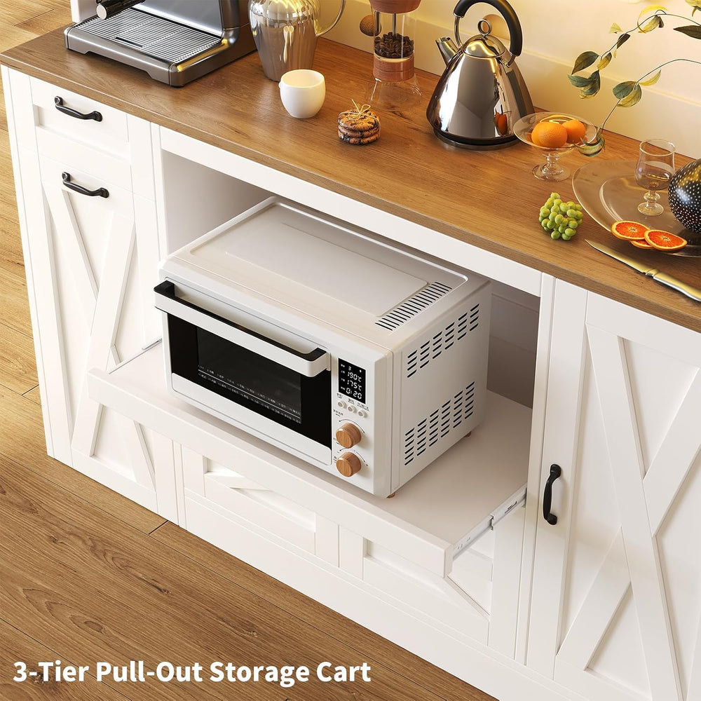 70.87" Kitchen Pantry Cabinet with LED Lighting & Charging Station, ...