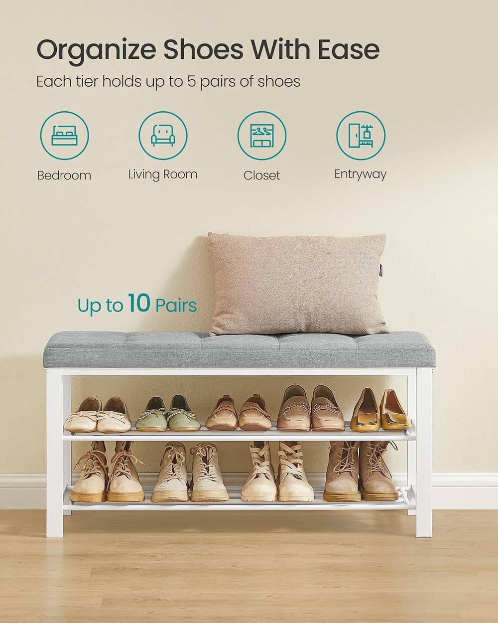 SONGMICS Shoe Bench, Storage Bench, Entryway Bench with Cushion | Shoe Shelf ...