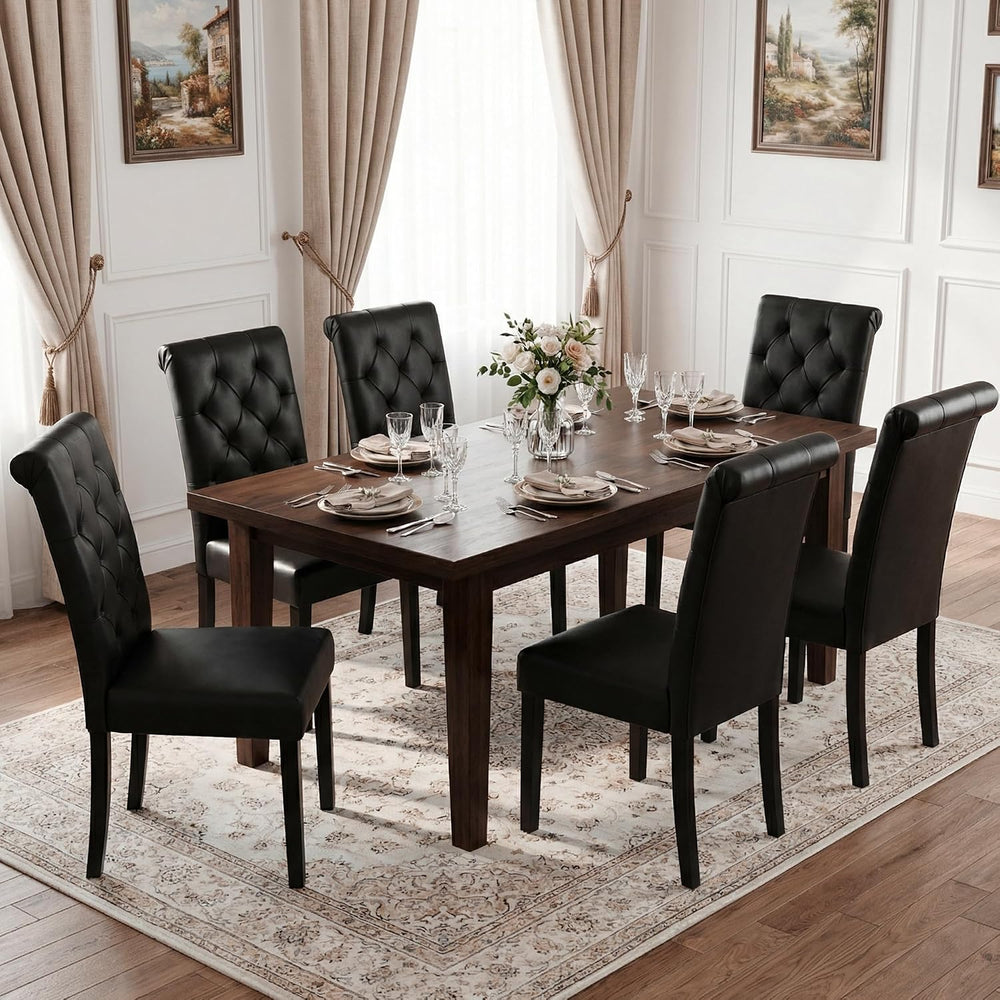 LSSBOUGHT Upholstered Dining Chairs Set of 6,Tufted Parsons Kitchen Chair wit...
