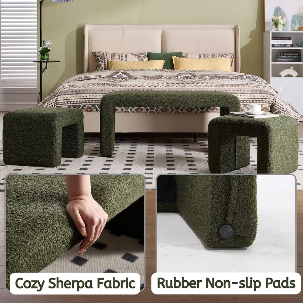 LukeAlon 3-Piece Nesting Ottoman Bench Set, 40.5" Wide Upholstered End o...