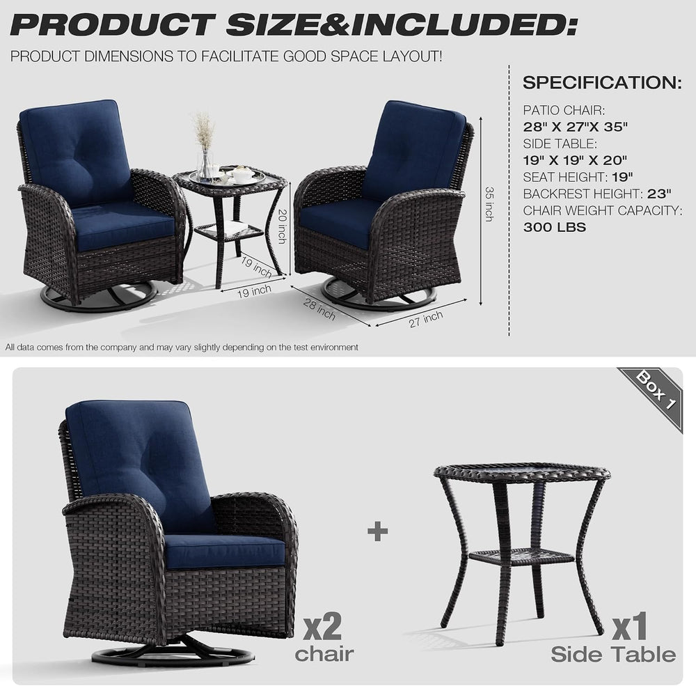 Joyside Patio Swivel Rocker Wicker Chairs - Outdoor Swivel Rocking Chairs Set...