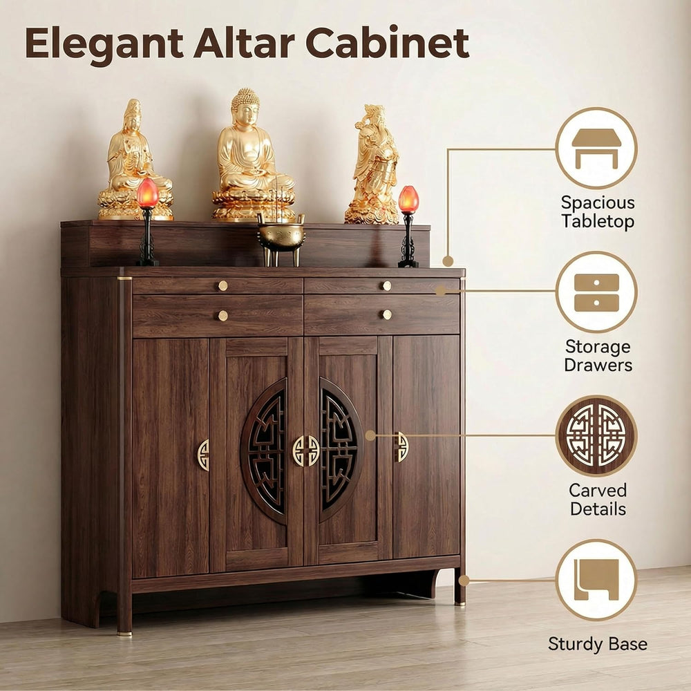 Solid Wood Personal Shrine Altar Table, Prayer Buddhist Niche Incense Table w...