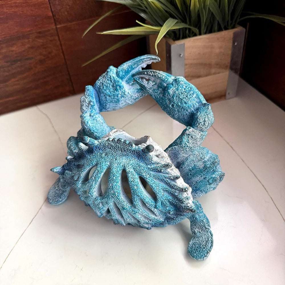 Crab Wine Bottle Holder, 8 Inch Turquoise Resin with Coral-Look Center | Rais...