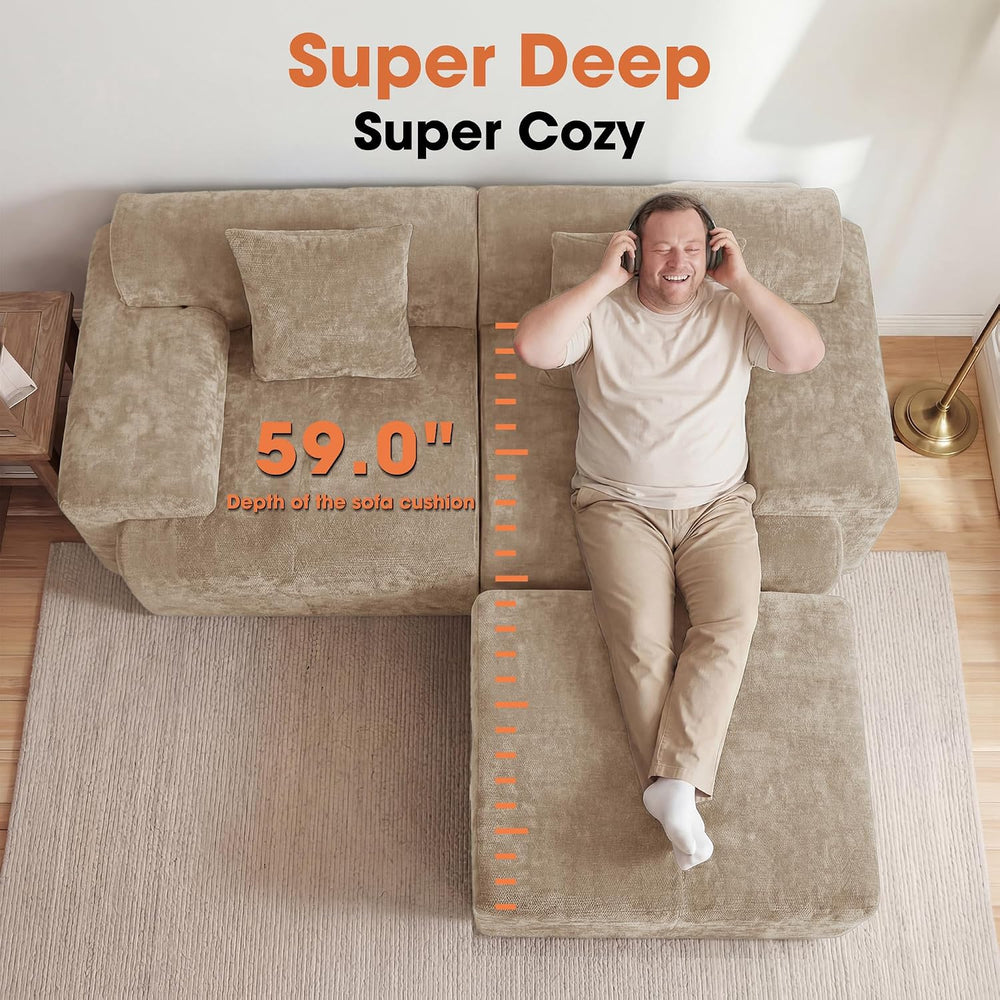 84" Modular Loveseat Couch, 60" Deep Seat Boneless Sofa with Ottoman