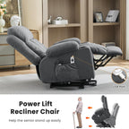 Power Lift Recliner Chair with Heat and Massage | Electric Recliner Sofa, Side Pocket & USB Charge Port, Grey Recliner Chairs for Adults, Easy Remote Control