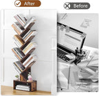 Hoctieon 9 Tier Tree Bookshelf, Tall Bookcase with Drawer, Wood Book Shelf, Modern Floor Standing Bookshelves, Book Organizer Shelves for Bedroom, Living Room, Home Office, Rustic Brown