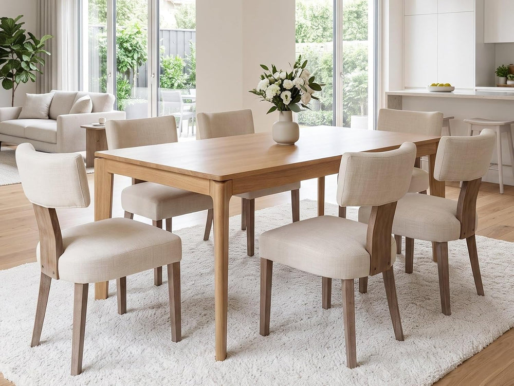 Mid Century Modern Dining Chairs Set of 4 Upholstered Linen Fabric Dining Cha...