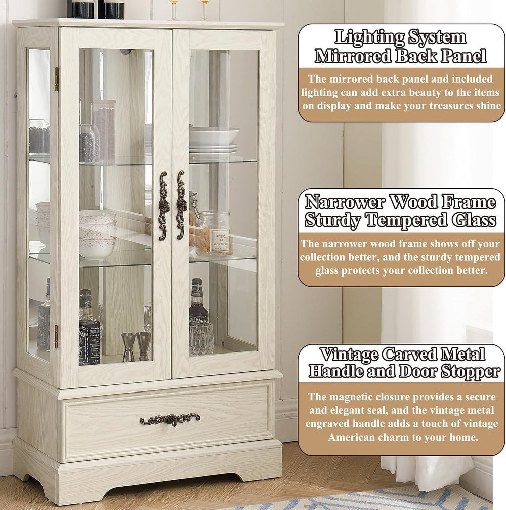 47" H Lighted Curio Cabinet Display Case, Glass Case with Adjustable She...