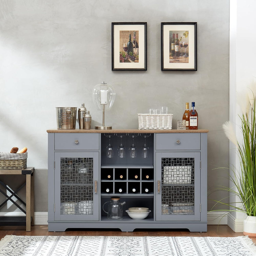 Modern Farmhouse Buffet Cabinet, Sideboard with 2 Drawers and Elegant Glass D...