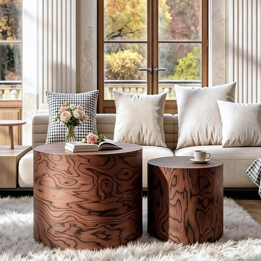 Round Nesting Coffee Table Set of 2, Modern Circle Accent End Table | Wooden ...