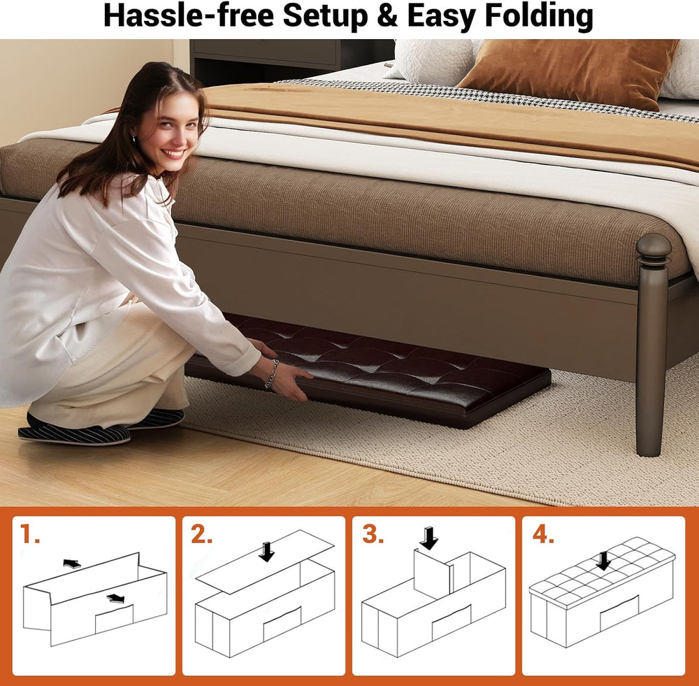 43 Inches Folding Storage Ottoman Bench, Foldable Foot Rest Stool End of Bed ...