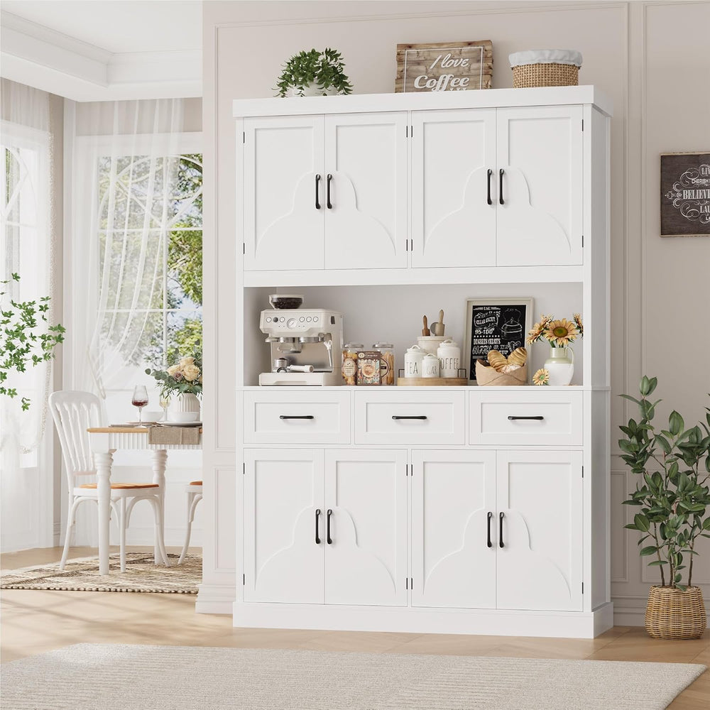 HITHOS 55“W Kitchen Pantry Cabinet, 76" Tall Hutch Storage Cabinet, Whit...